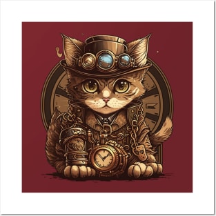 steampunk cat Posters and Art